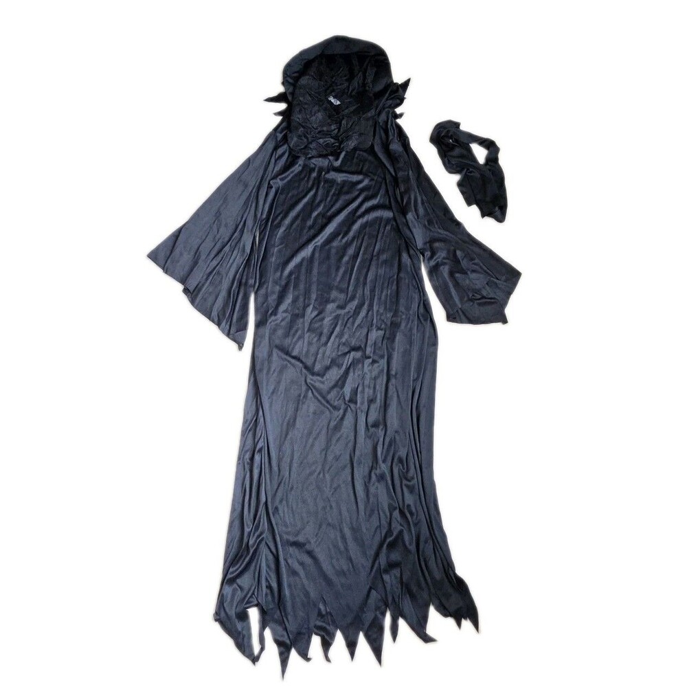 Plus Size Mens Grim Reaper Costume Black With Belt, Size XL